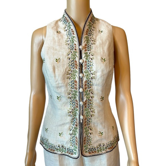 Donna Morgan Beige Linen Embroidery Pant Set - Picture 2 of 11
